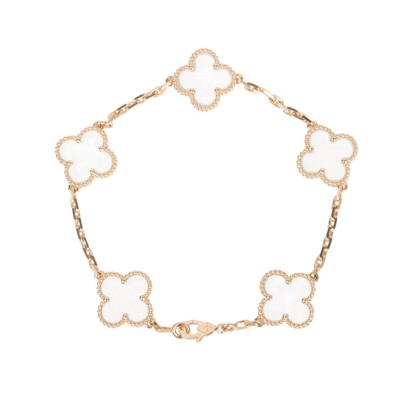 [BLUE TEARS]CLOVER 5 MOTIF ROCK CRYSTAL PINK GOLD BRACELET