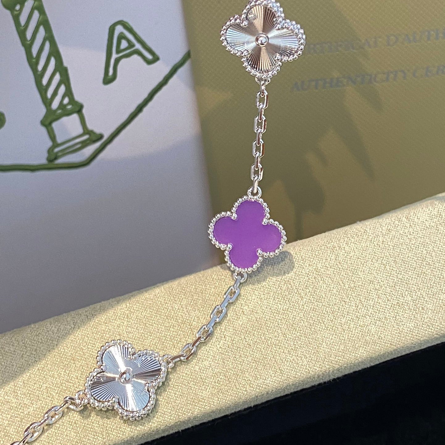 [BLUE TEARS]CLOVER  5 MOTIFS  PURPLE VIOLET BRACELET SILVER
