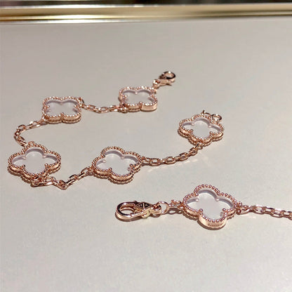 [BLUE TEARS]CLOVER 5 MOTIF ROCK CRYSTAL BRACELET