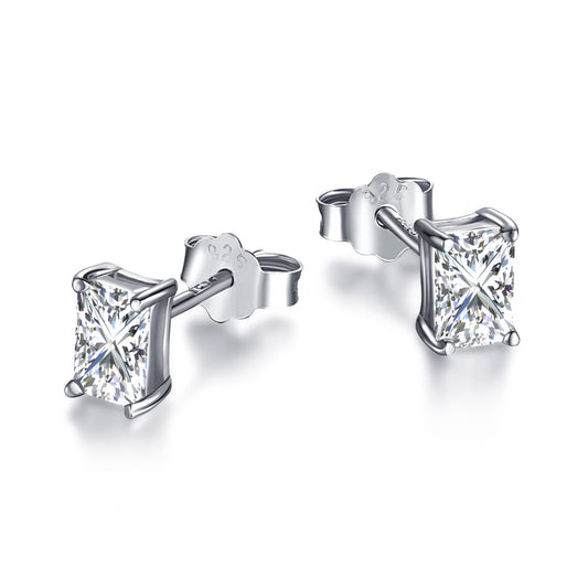[Nova Jewelry]Stylish Shiny Rectangular Center Stone Stud Earrings