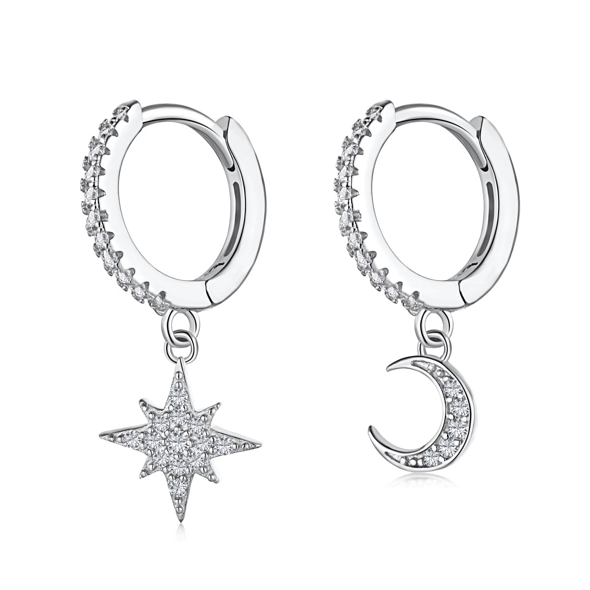 [Nova Jewelry]Star and Moon Asymmetric Earrings