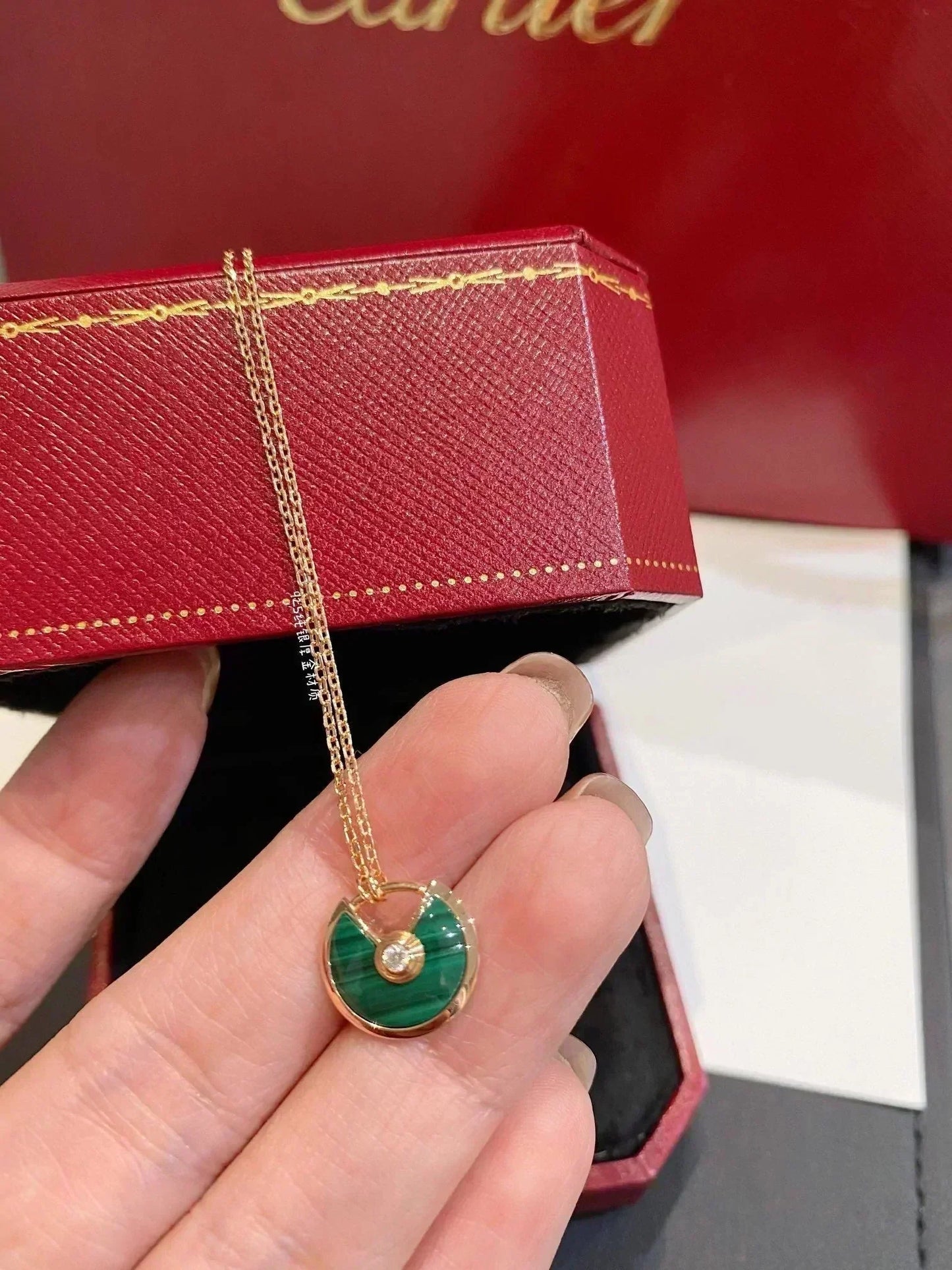 [BLUE TEARS]AMULETTE ROSE GOLD MALACHITE NECKLACE