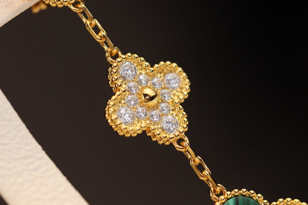 [BLUE TEARS]CLOVER EARRINGS GOLD MALACHITE DIAMOND 3 MOTIF