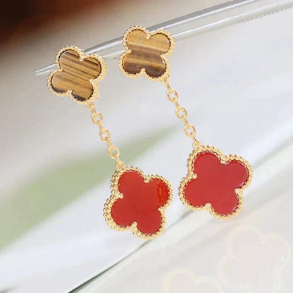 [BLUE TEARS]CLOVER  2 MOTIF  TIGER EYE CARNELIAN EARRINGS