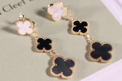 [BLUE TEARS]CLOVER EARRINGS GOLD ONYX MOP 3 MOTIF