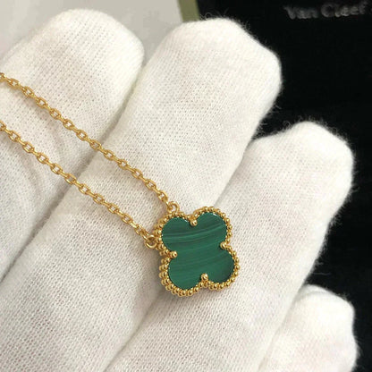 [BLUE TEARS]CLOVER 15MM MALACHITE SINGLE FLOWER  NECKLACE