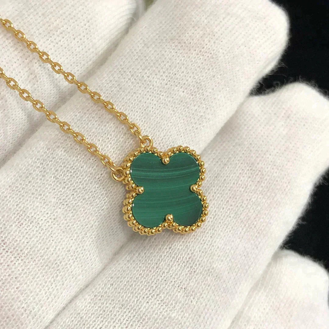 [BLUE TEARS]CLOVER 15MM MALACHITE SINGLE FLOWER  NECKLACE