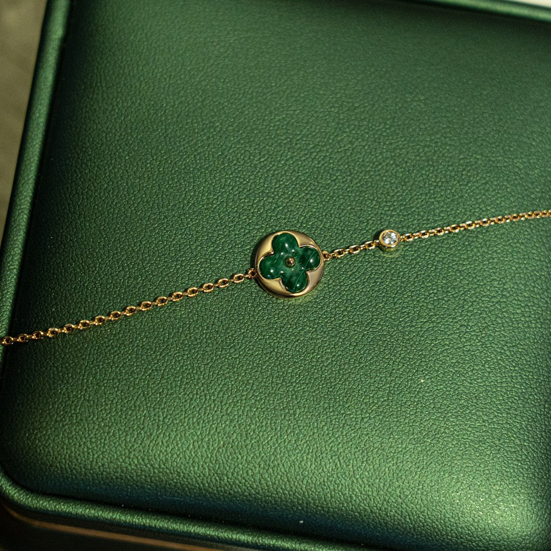 [BLUE TEARS]SUN MALACHITE 1 DIAMOND PINK GOLD BRACELET