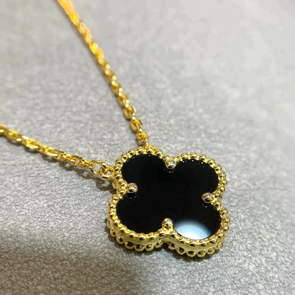[BLUE TEARS]CLOVER 15MM BLACK ONYX SINGLE FLOWER NECKLACE