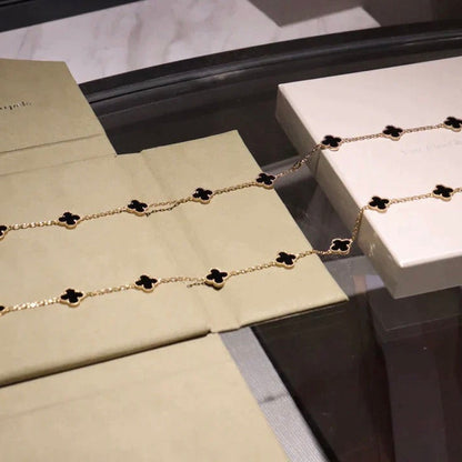 [BLUE TEARS]CLOVER 20 MOTIFS ONYX NECKLACE