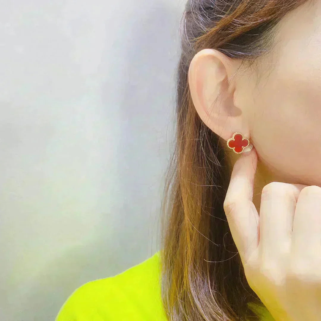 [BLUE TEARS]CLOVER MEDIUM 1 MOTIFS CARNELIAN  EARRINGS