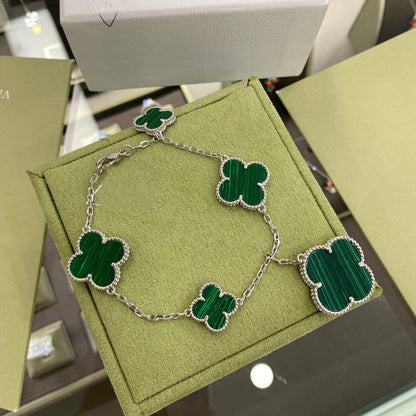 [BLUE TEARS]CLOVER 5 MOTIFS SIVLER MALACHITE BRACELET