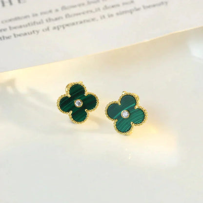 [BLUE TEARS]CLOVER MEDIUM 1 MOTIFS MALACHITE DIAMOND EARRINGS