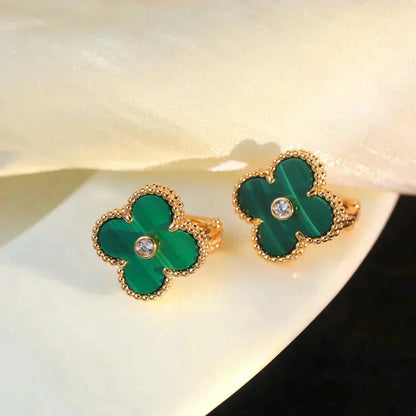 [BLUE TEARS]CLOVER MEDIUM 1 MOTIFS MALACHITE DIAMOND EARRINGS