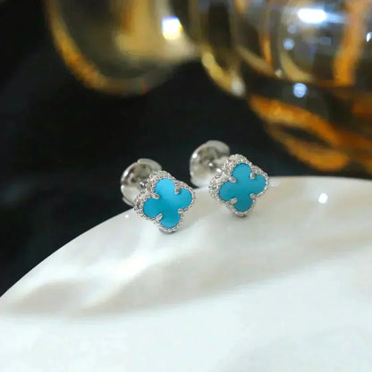 [BLUE TEARS]CLOVER MINI 9.5MM ONYX STUD EARRINGS SILVER