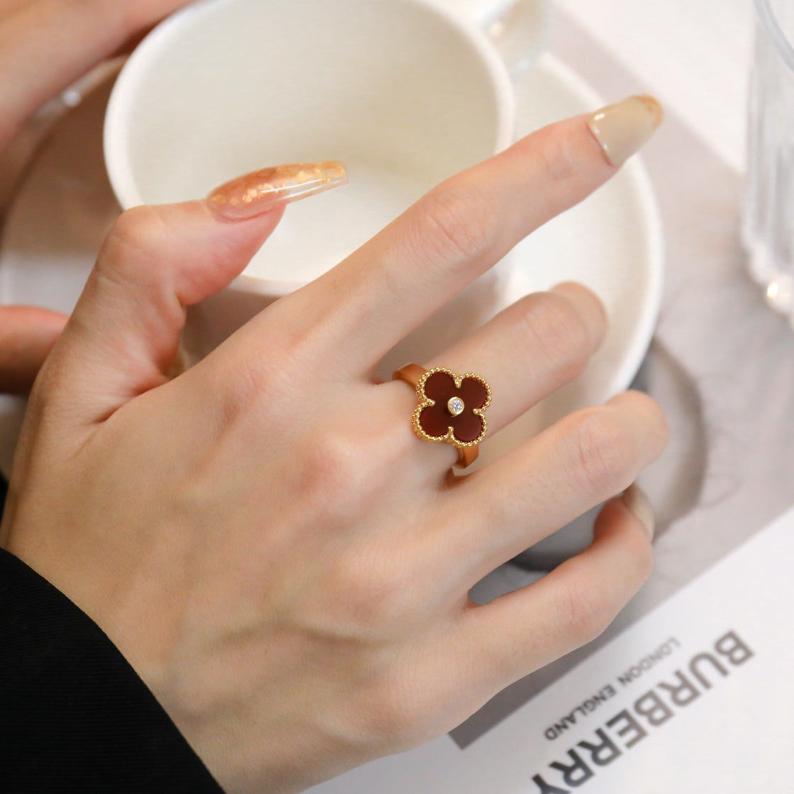 [BLUE TEARS]CLOVER CARNELIAN RING ROSE GOLD DIAMOND