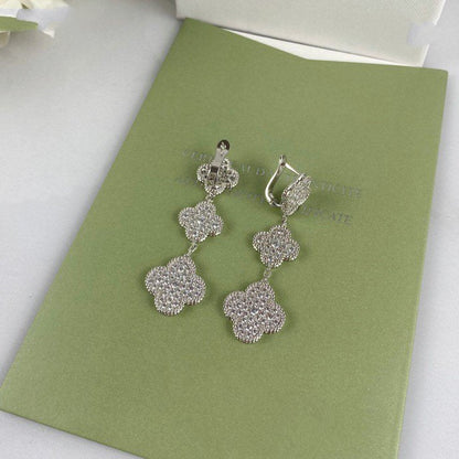 [BLUE TEARS]CLOVER 3 MOTIF DIAMOND SILVER DROP EARRINGS