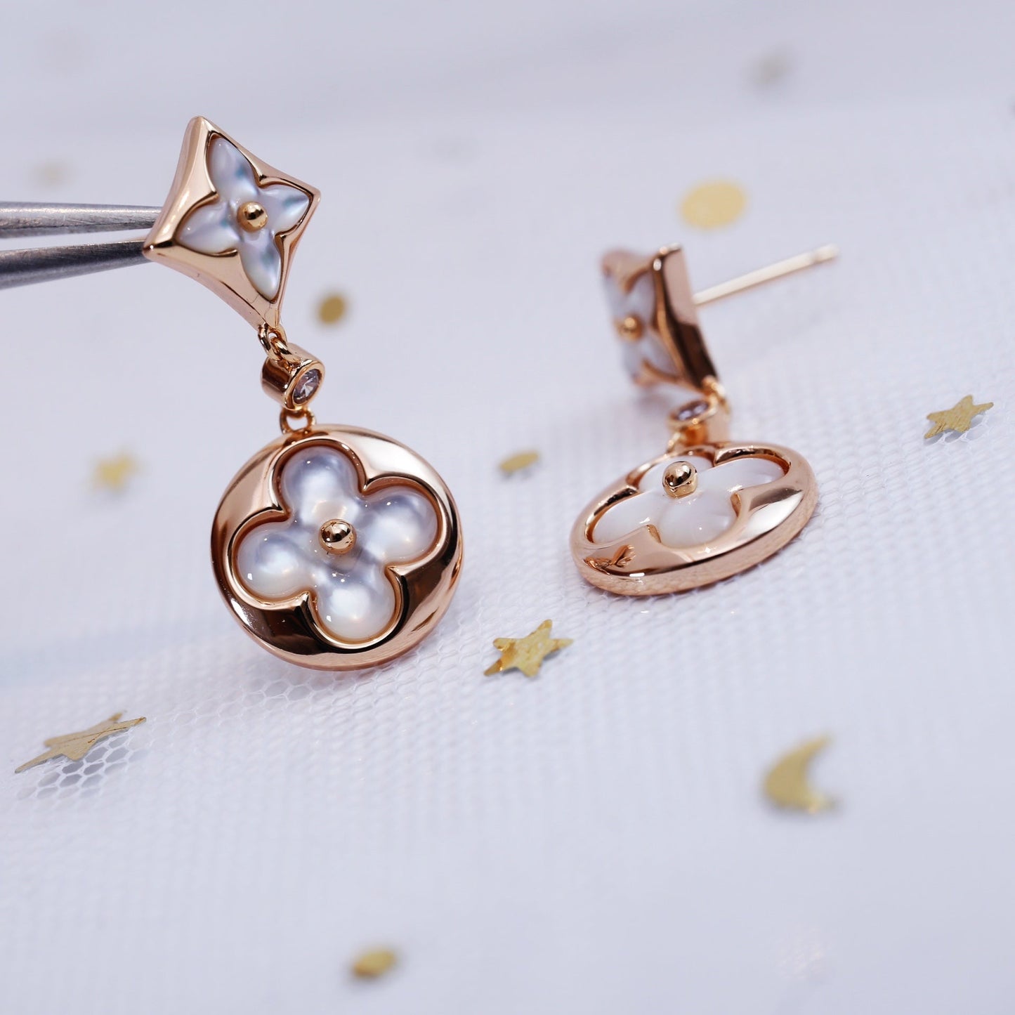 [BLUE TEARS]STAR AND SUN PINK GOLD MOP DROP EARRINGS