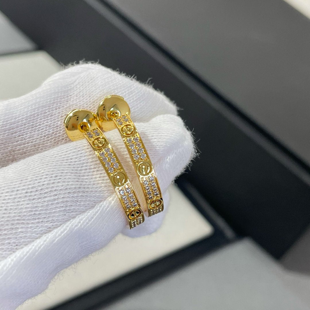 [BLUE TEARS]LOVE DIAMOND GOLD HOOP EARRINGS