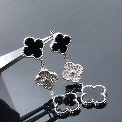 [BLUE TEARS]CLOVER 3 MOTIF DIAMOND ONYX SILVER EARRINGS