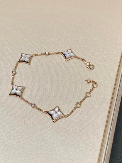 [BLUE TEARS]STAR 4 MOTIF MOP DIAMOND PINK GOLD BRACELET