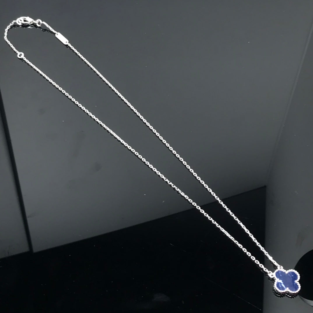 [BLAUE TRÄNEN]CLOVER PIETERSITE SILBER LANGE HALSKETTE