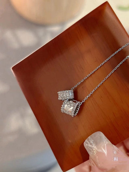 [BLAUE TRÄNEN]PERLEE DOPPELANHÄNGER SILBER DIAMANT HALSKETTE