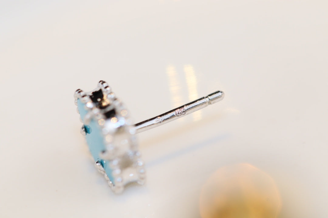 [BLAUE TRÄNEN]CLOVER MINI TÜRKIS SILBER OHRSTECKER