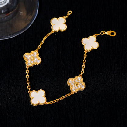 [BLUE TEARS]CLOVER BRACELET 5 MOTIF WHITE MOP DIAMOND
