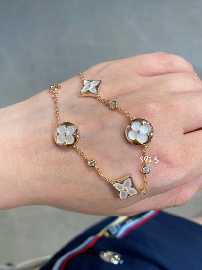 [BLUE TEARS]STAR AND SUN 4 MOTIF WHITE MOP PINK GOLD BRACELET