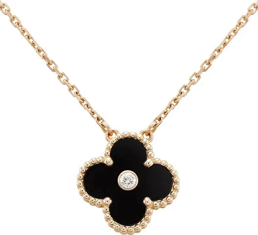 [BLUE TEARS]CLOVER 15MM DIAMOND ONYX NECKLACE