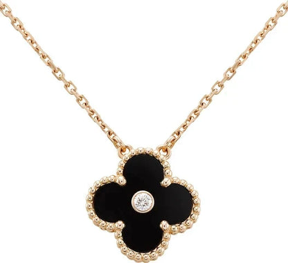 [BLUE TEARS]CLOVER 15MM DIAMOND ONYX NECKLACE