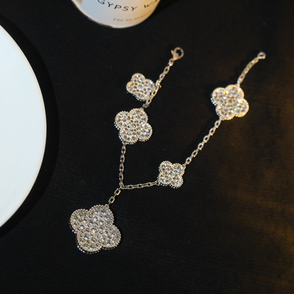 [BLUE TEARS]CLOVER BRACELET 5 MOTIF SILVER DIAMOND PAVED