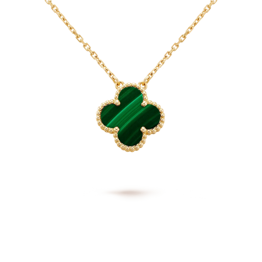 [BLUE TEARS]CLOVER 15MM MALACHITE SINGLE FLOWER  NECKLACE