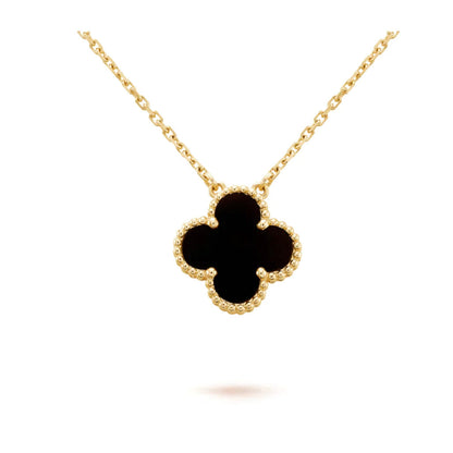 [BLUE TEARS]CLOVER 15MM BLACK ONYX SINGLE FLOWER NECKLACE