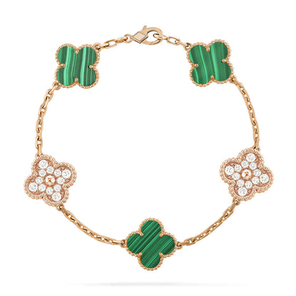 [BLAUE TRÄNEN]KLEE-ARMBAND MIT 5 MALACHIT-DIAMANT