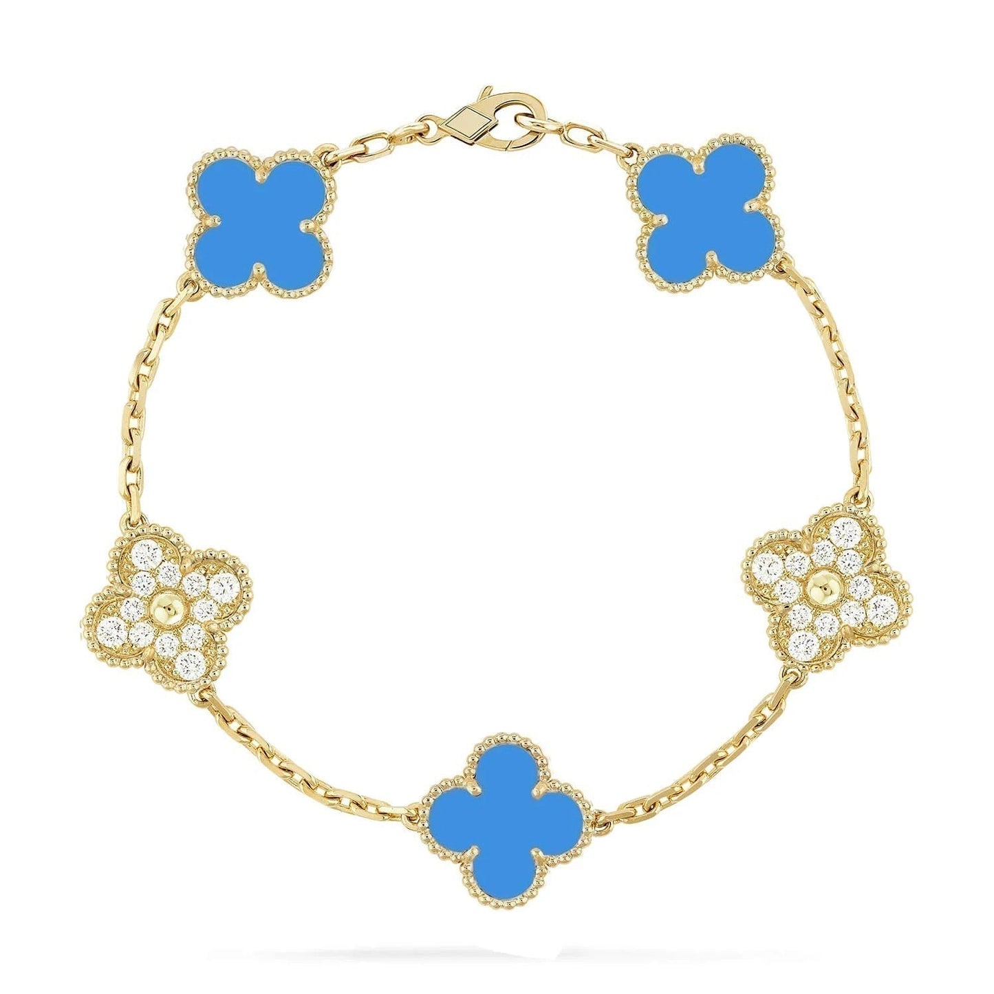 [BLAUE TRÄNEN] GOLDARMBAND MIT KLEEBLAUEM CHALCEDON UND DIAMANT 