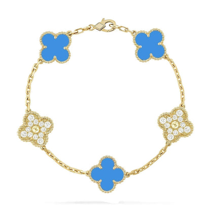 [BLAUE TRÄNEN] GOLDARMBAND MIT KLEEBLAUEM CHALCEDON UND DIAMANT 