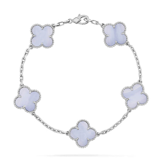 [BLUE TEARS]CLOVER  5 MOTIF PURPLE CHALCEDONY BRACELET SILVER