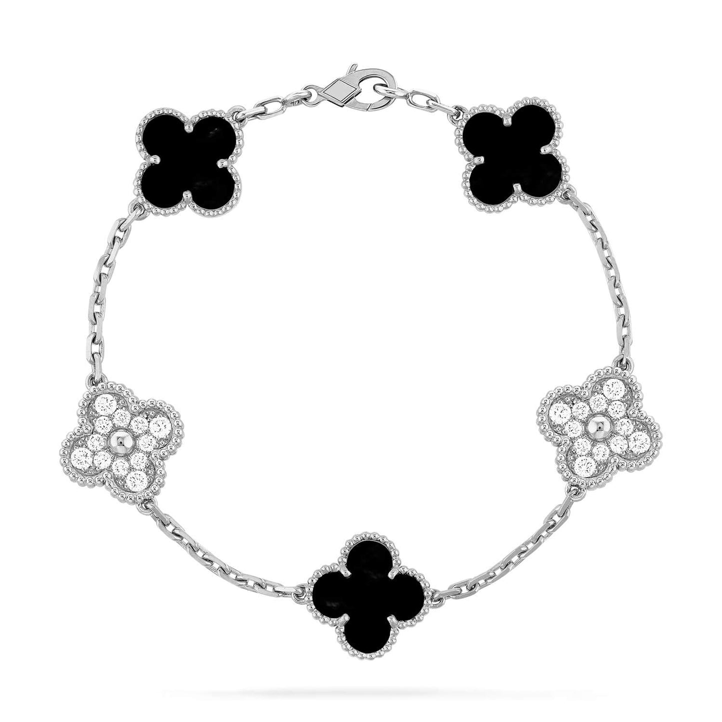 [BLUE TEARS]CLOVER 5 MOTIF ONYXS DIAMOND BRACELET SILVER