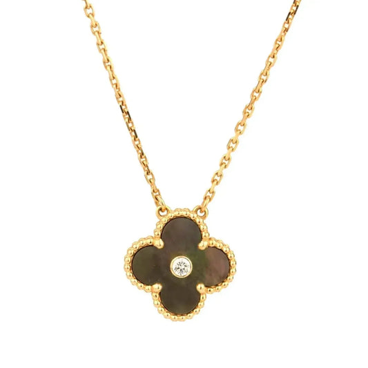 [BLUE TEARS]CLOVER 15MM DIAMOND AND MOTHER-OF-GREY NECKLACE