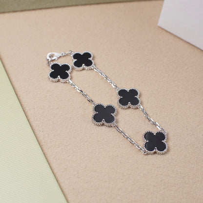 [BLUE TEARS]CLOVER 5 MOTIF ONYXS  BRACELET SILVER