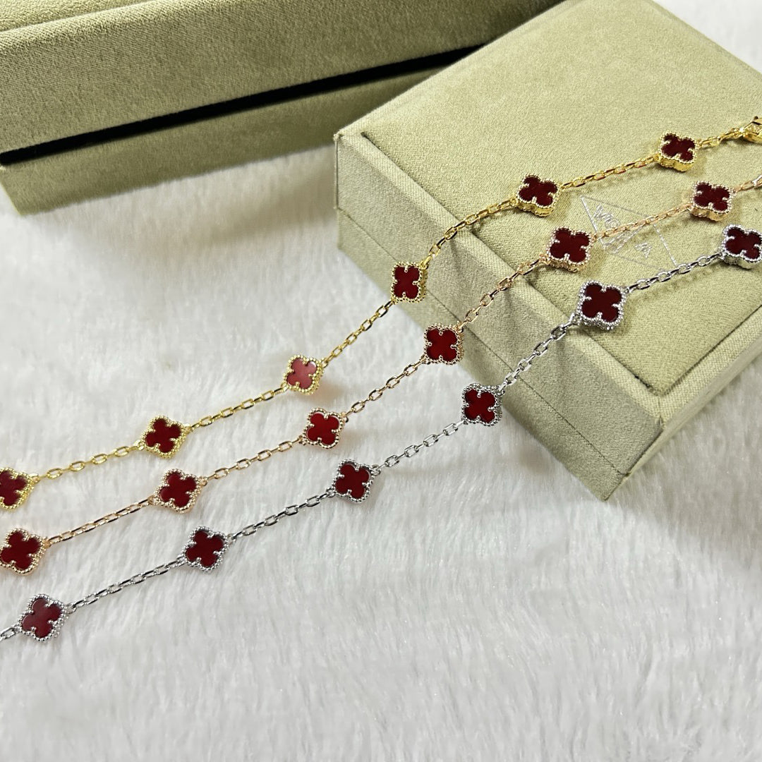 [BLUE TEARS]CLOVER 6 MOTIF RED AGATE BRACELET