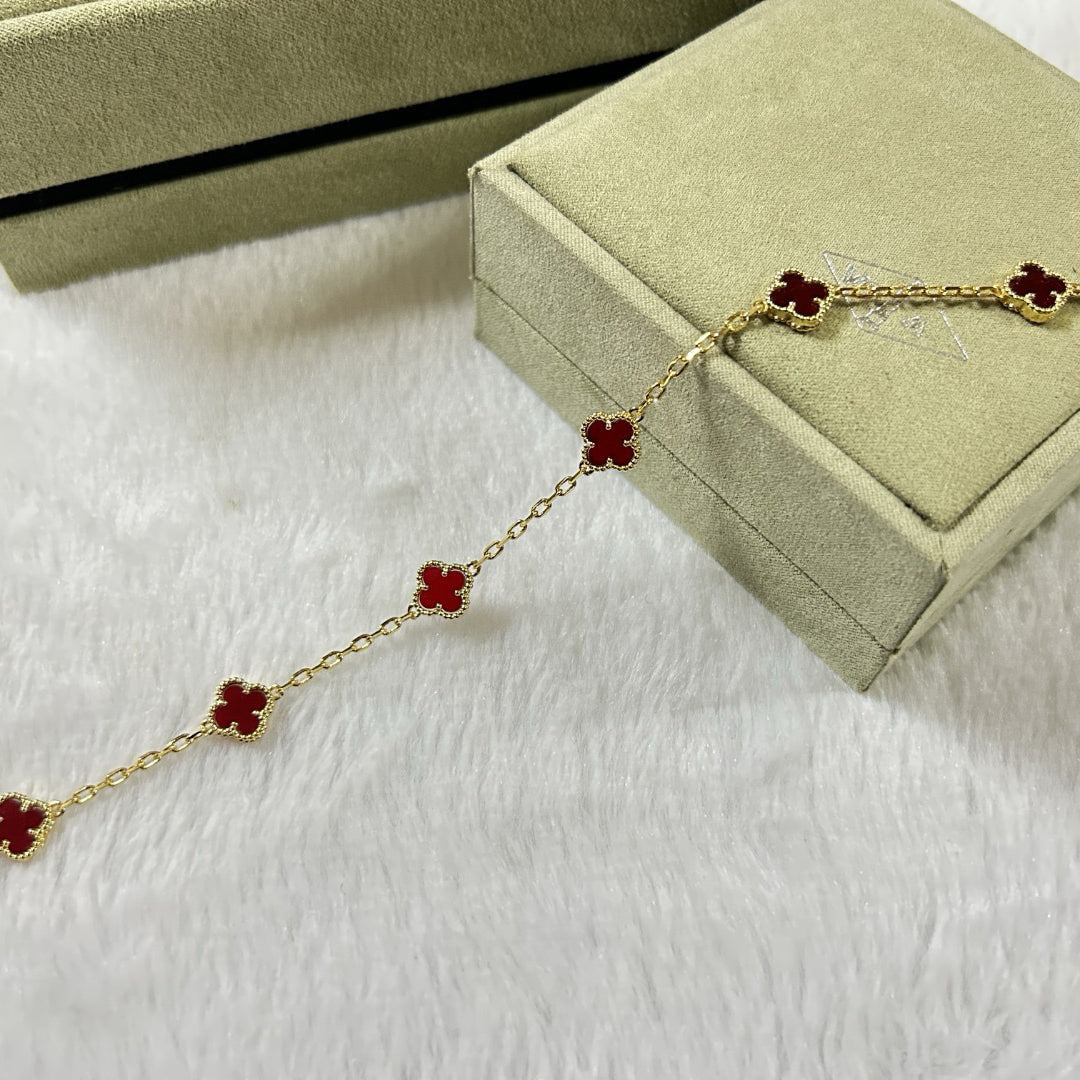 [BLUE TEARS]CLOVER 6 MOTIF RED AGATE BRACELET