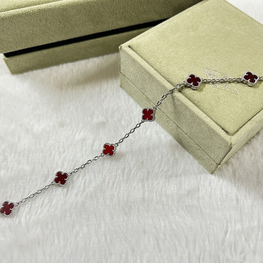 [BLUE TEARS]CLOVER 6 MOTIF RED AGATE BRACELET