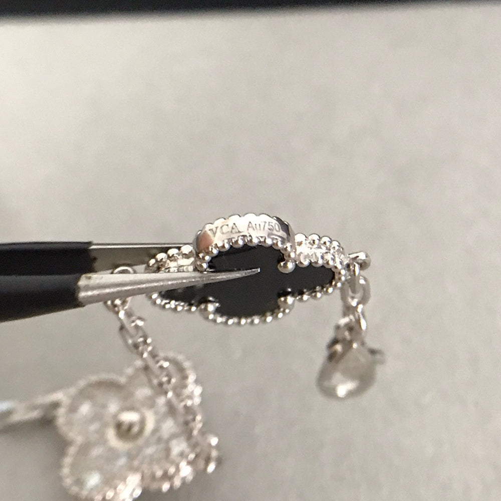 [BLUE TEARS]CLOVER 5 MOTIF ONYXS DIAMOND BRACELET SILVER