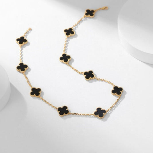 [BLUE TEARS]CLOVER 10 MOTIFS ONYX NECKLACE