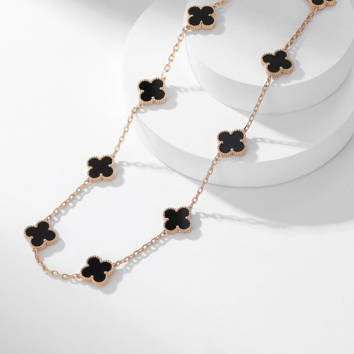 [BLUE TEARS]CLOVER 10 MOTIFS ONYX NECKLACE