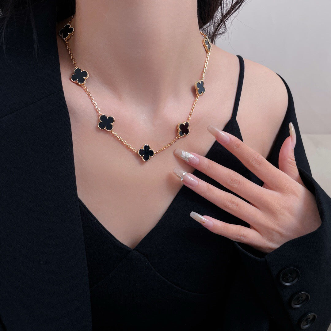 [BLUE TEARS]CLOVER 10 MOTIFS ONYX NECKLACE