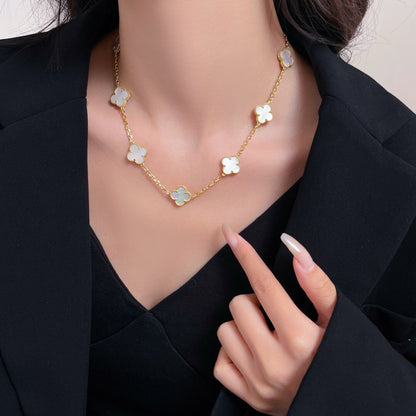 [BLUE TEARS]CLOVER 10 MOTIFS WHITE MOTHER OF PEARL NECKLACE